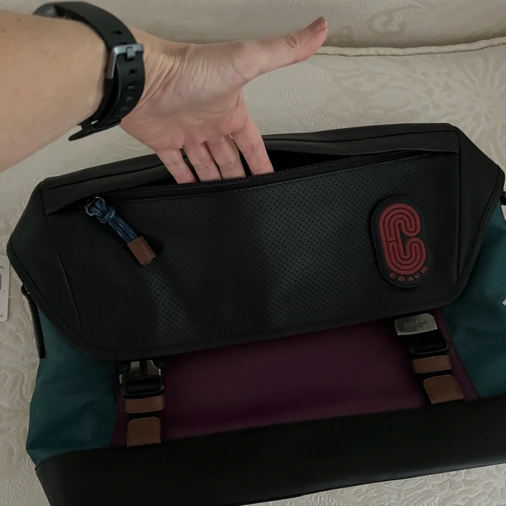 Coach black and purple messenger retro bag and sea green canvas. NWT